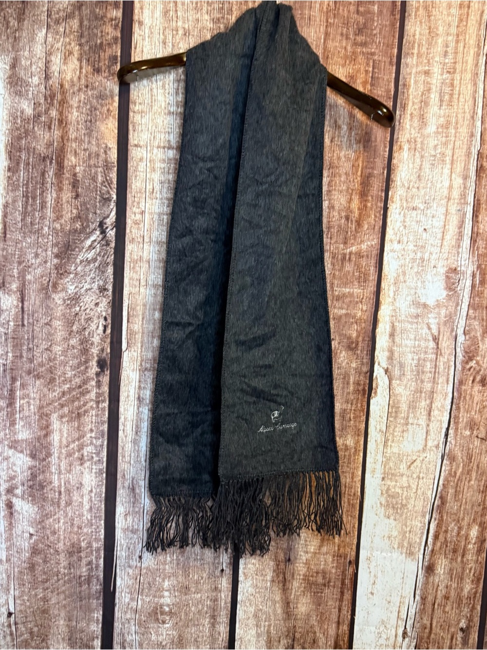 Alpaca Camargo wool Charcoal Scarf with Fringe